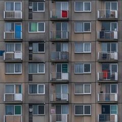 Fototapeta premium Apartment building facade, urban dwelling, city life