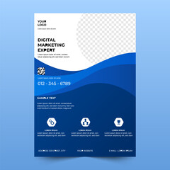 Modern business flyer design template for marketing and advertising. deep blue color. A4 size, editable.