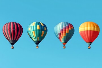 Obraz premium Four Colorful Hot Air Balloons Soar Against A Clear Blue Sky