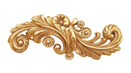 Gold floral ornament on transparent background