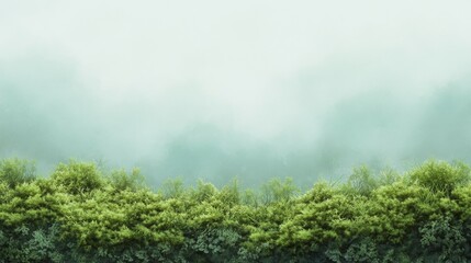 Obraz premium A serene landscape with a misty background and lush green foliage.