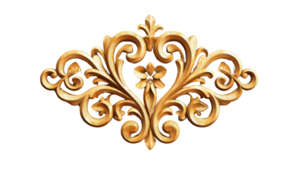 Gold floral ornament on transparent background