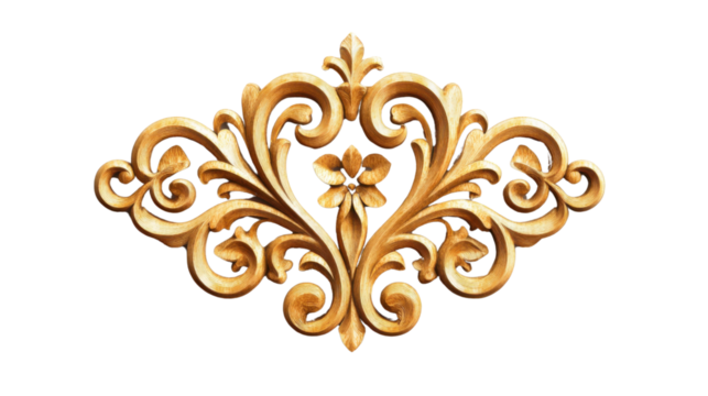 Gold floral ornament on transparent background