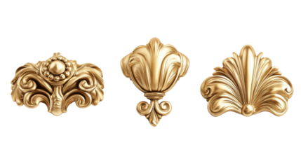 Gold floral ornament on transparent background