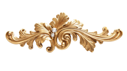 Gold floral ornament on transparent background