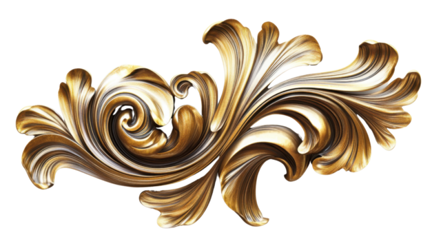 Gold floral ornament on transparent background