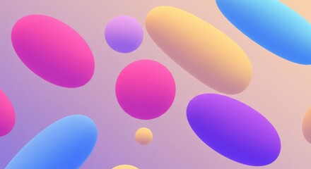 Abstract 3D Shapes: Floating abstract shapes in vibrant gradient colors create a visually captivating composition with a sense of weightlessness and dynamism.