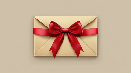 Gift card in envelope with red ribbon