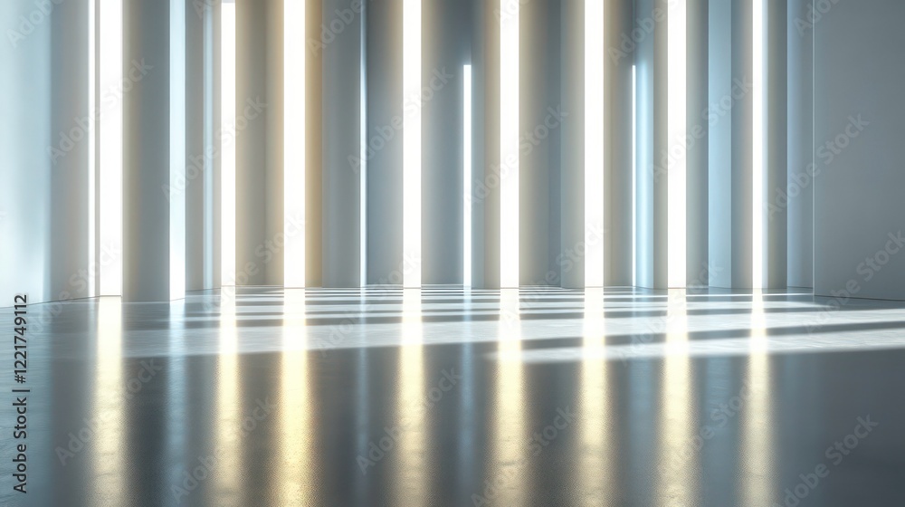 Canvas Prints abstract modern architecture interior with bright light columns and reflective floor.