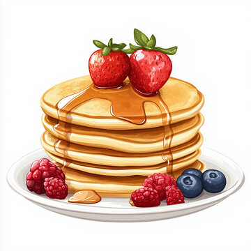 recommend clip art: Plate of pancakes with syrup and berries illustration