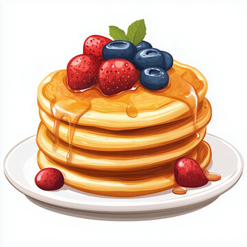 stack pancakes with berries and syrup clip art preview