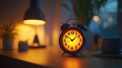 A vintage alarm clock with glowing LED numbers and a built-in sunrise simulation for gentle waking
