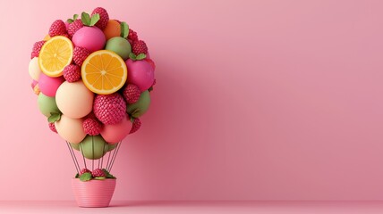 Colorful Fruit Hot Air Balloon Raspberry Orange Pink Summer Design Concept