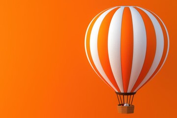 Orange and White Striped Hot Air Balloon Against Orange Background Travel Adventure Minimalist