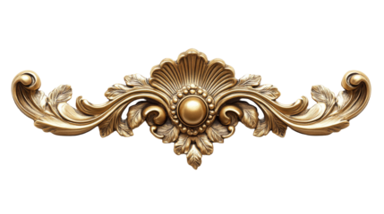 A stunning decorative gold ornament showcasing elaborate baroque-style motifs, perfect for design. Captivating intricate detailing, this high-resolution image serves well for backgrounds and artistic