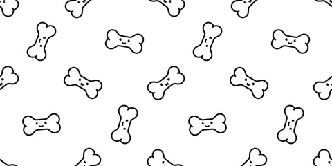 Dog bone seamless pattern face smile doodle cartoon vector tile background gift wrapping paper repeat wallpaper scarf isolated illustration design