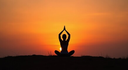 Arafed woman sitting in a yoga position at sunset