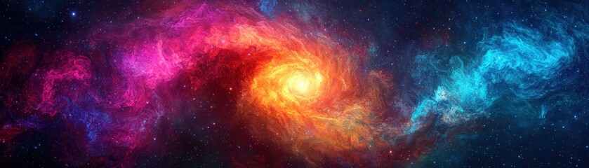 Obraz premium Vibrant Nebula Swirl Cosmic Clouds of Red Orange Blue and Pink Hues in Space