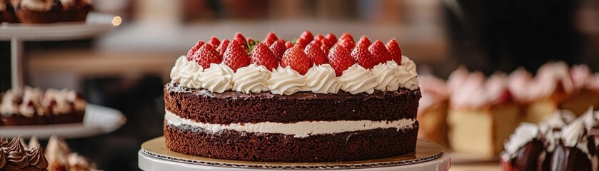 Delicious Two Layered Chocolate Strawberry Cake with Whipped Cream