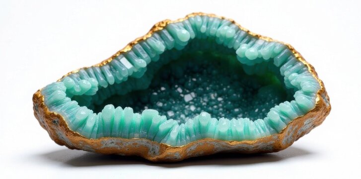 Isolated crystal of serpentynite on white background, crystal, geode, natural