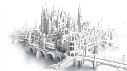 Fototapeta premium Towering Gothic Castle Overlooking Serene River in High Fidelity Artwork