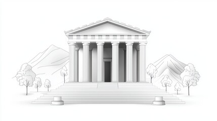 Obraz premium Ancient Greek Temple on Hilltop Surrounded by Nature and Mountains