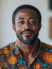Portrait of a Confident Man: A close-up portrait of a confident and stylish Black man, showcasing his warm smile and genuine personality.