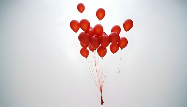 A bunch of red balloons flying up on a white background - Powered by Adobe