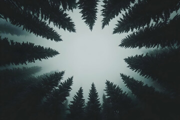 Obraz premium Foggy forest canopy, winter scene