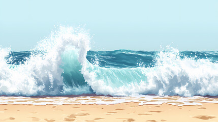Ocean wave crashing on sandy shore creating foam. Shaded Shore. Illustration