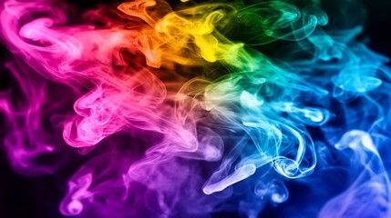 Colorful swirling smoke trails creating an abstract and vibrant rainbow effect with dark background