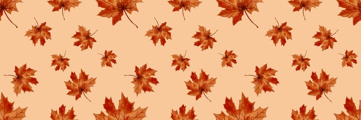 Semi realistic Seamless pattern of maple leaf .Hand-drawn leaf pattern. Leaf isolated on white background. Spring, summer, autum season concept, Easter, nature . Design for card, print, and cover