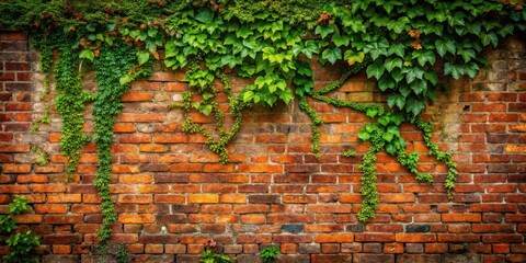 Historic old red brick wall with vines and moss , stone, foliage,  stone, foliage, earthy, rustic, nature, landscape