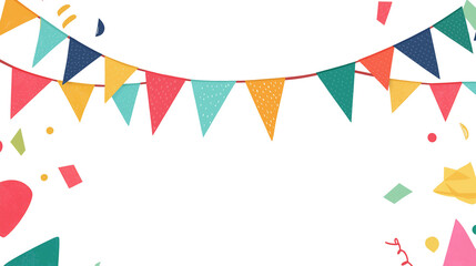 Obraz premium Colorful party bunting flags and confetti on transparent background