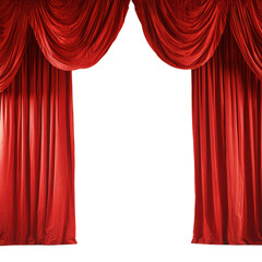 Red stage curtains isolated on transparent background