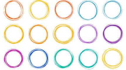 Colorful hand-drawn scribble circles on transparent background
