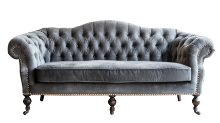 Gray classic modern sofa on transparent background