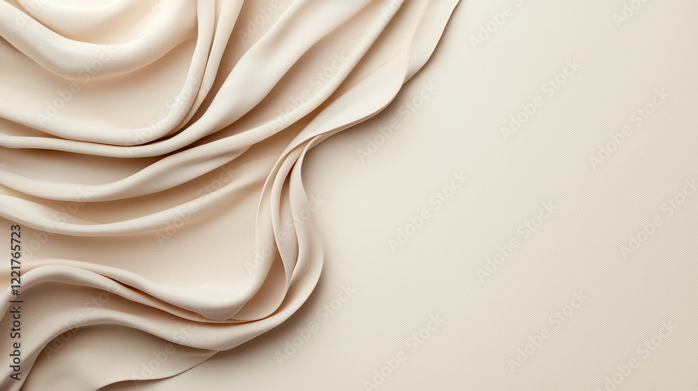 Poster Soft cream colored fabric drapes elegantly, creating smooth flowing lines and gentle curves. serene backdrop adds touch of sophistication and warmth to any design