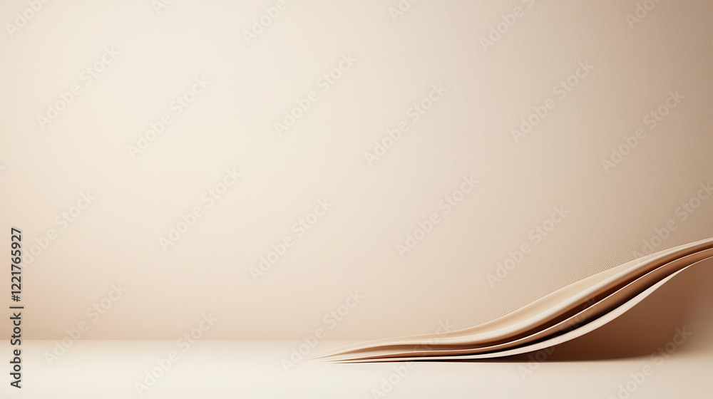 Aufkleber soft cream colored background with gently curved paper sheets creates serene and minimalistic atmosphere. This evokes sense of calm and simplicity