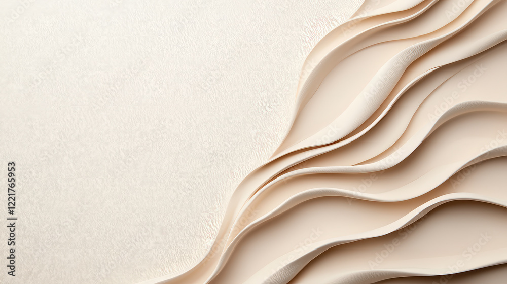Poster Soft cream colored background with gentle, flowing waves creating serene and calming atmosphere. Ideal for design and artistic projects