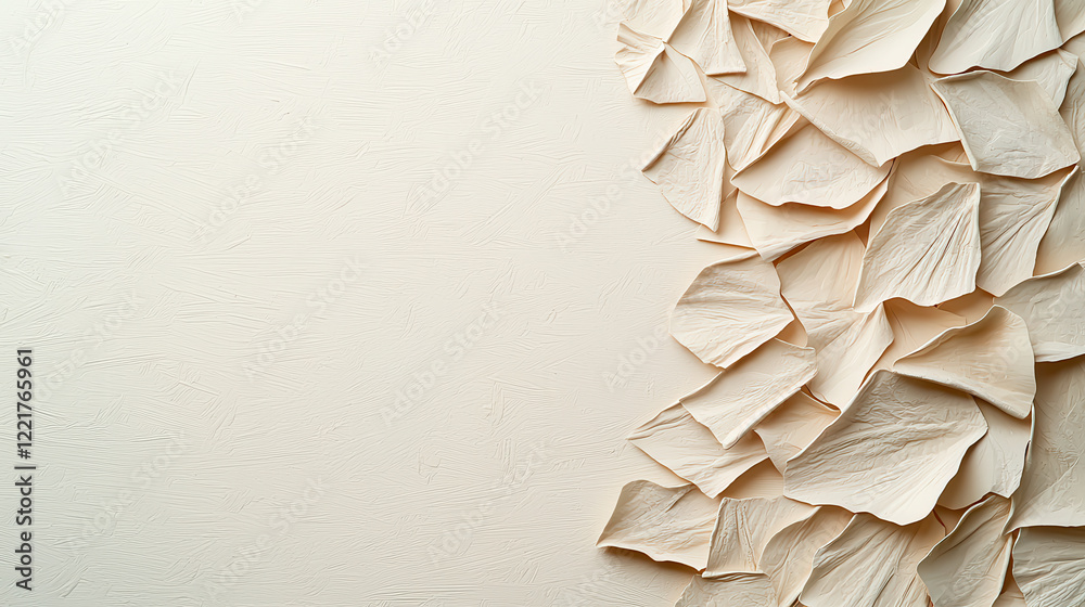 Poster Textured cream background with layered paper pieces creating soft, artistic effect. This neutral design adds warmth and elegance to any space