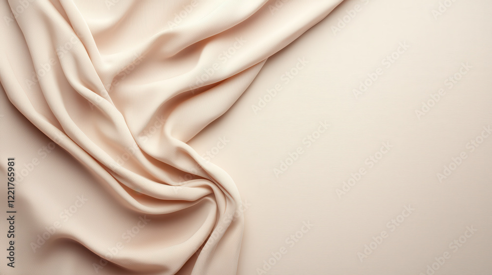 Leinwandbilder Soft cream fabric draped elegantly on pale background, creating serene and calming atmosphere. gentle folds and smooth texture enhance visual appeal