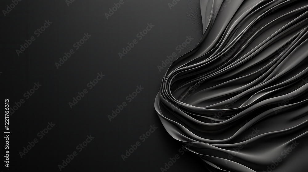 Poster Smooth black backdrop with gentle flowing abstract design, creating sense of elegance and depth. flowing lines evoke feeling of calm and sophistication