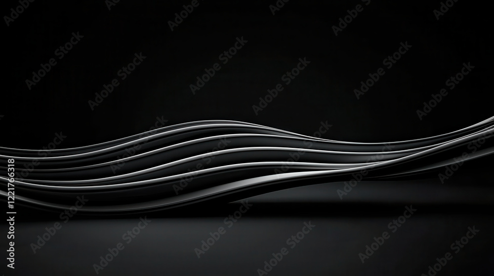 Poster Smooth black backdrop with gentle flowing abstract design, featuring elegant curves and waves that create sense of tranquility and modernity