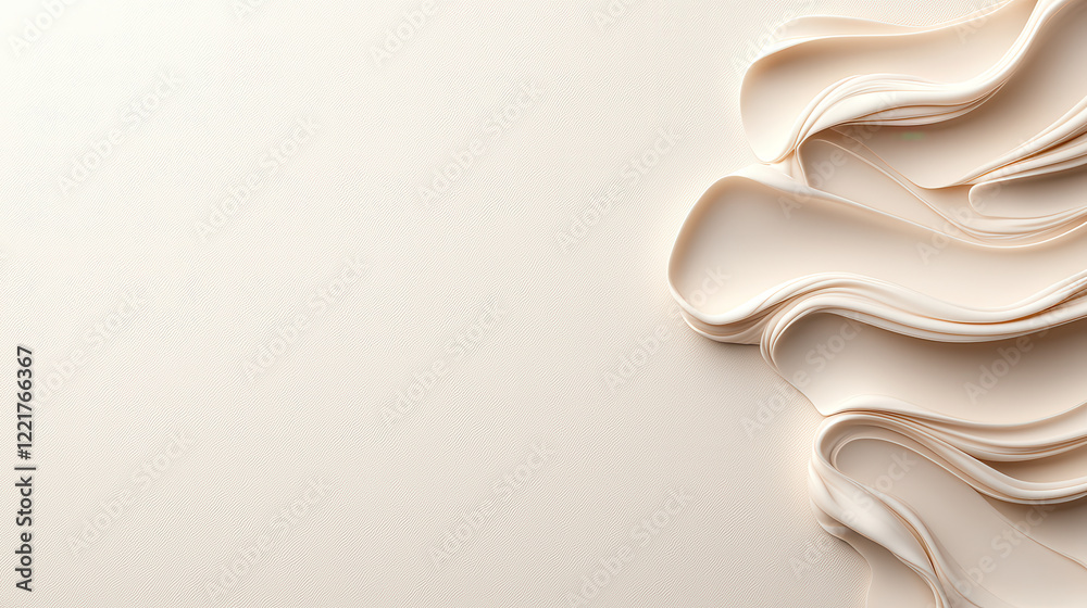 Poster Soft light cream backdrop with delicate flowing fabric, creating serene and elegant atmosphere. Ideal for backgrounds in photography or design projects