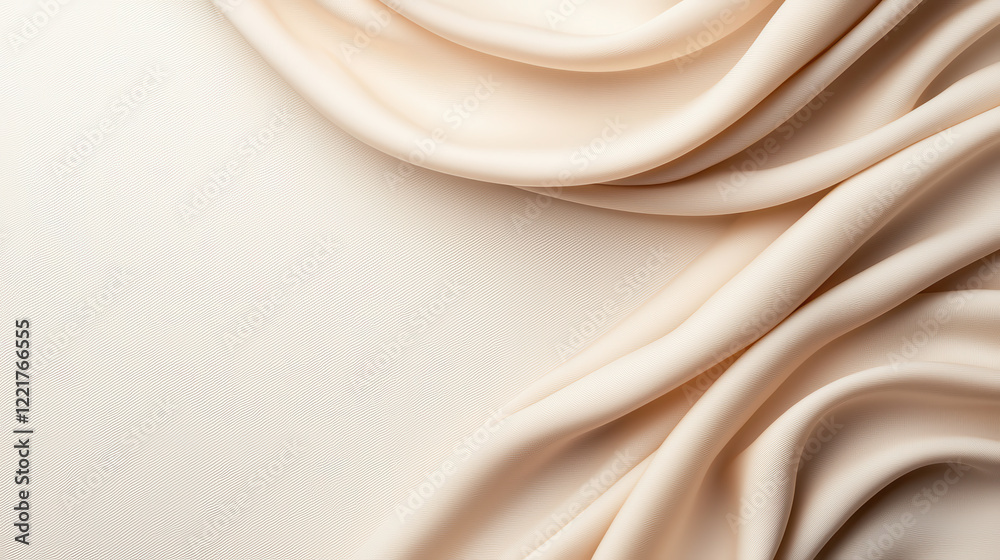 Poster Soft and warm cream colored fabric drapes elegantly, creating serene and inviting atmosphere. subtle texture adds depth and sophistication to any design