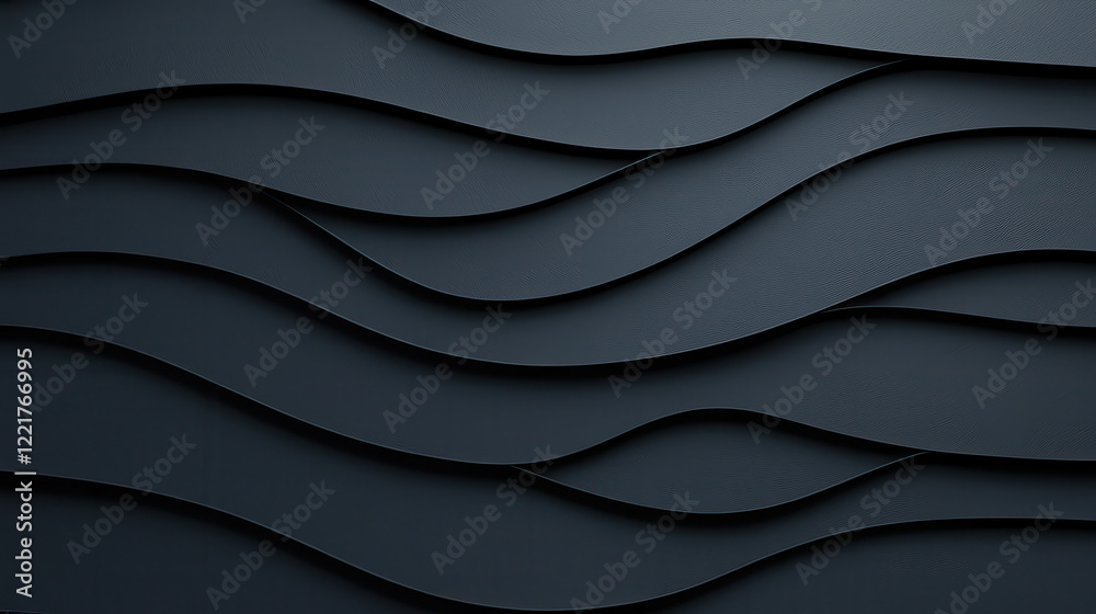 Fototapete Textured black background with soft, subtle geometric wave patterns creating modern and elegant design. Ideal for backgrounds or abstract art