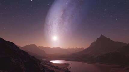 Fototapeta premium Stunning Cosmic Landscape with Distant Planet and Twilight Sky