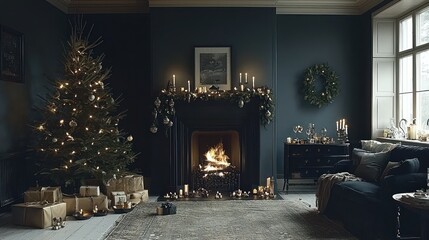 A Dark and Moody Christmas Living Room