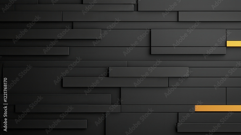 Poster Minimalist black and grey wall pattern with fine lines and touch of yellow accent. This modern design adds depth and sophistication to any space